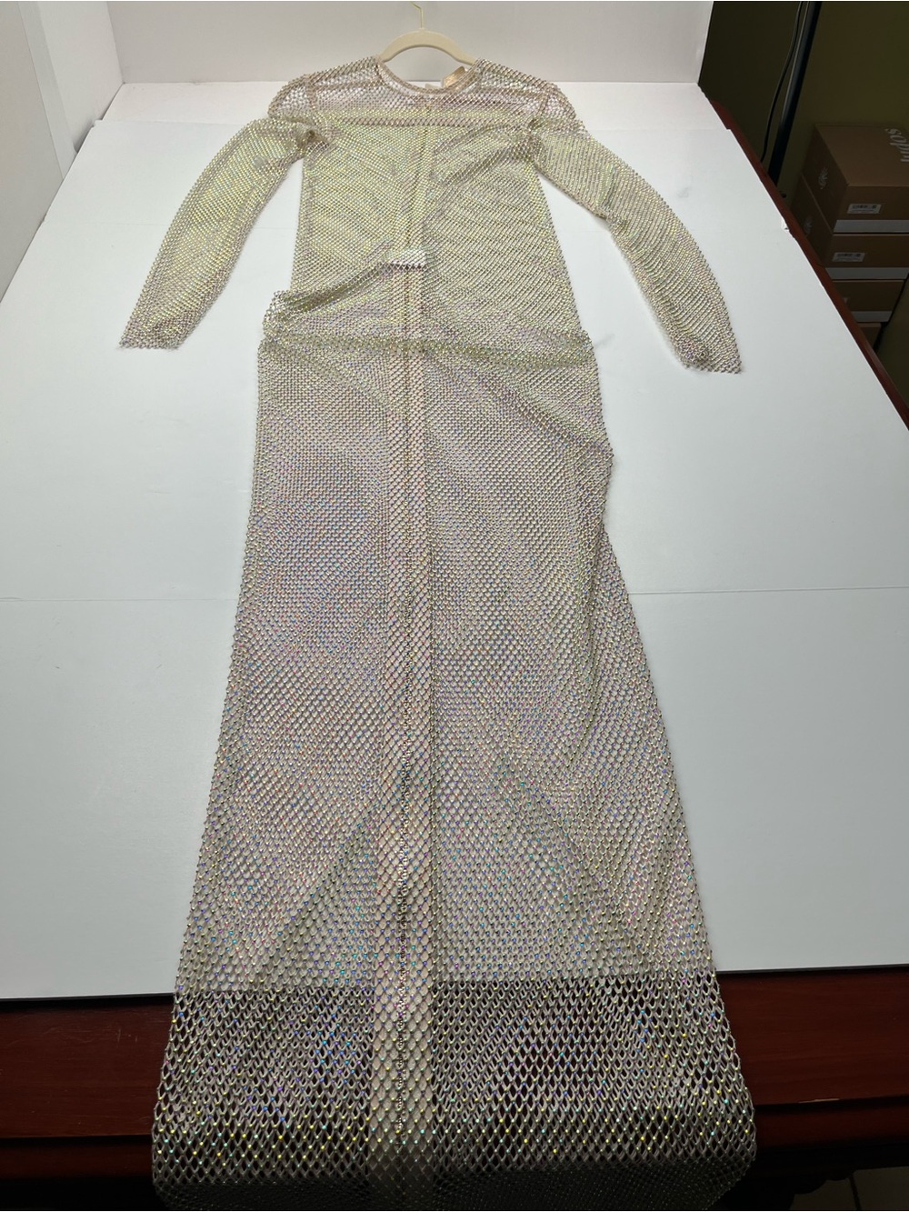 Bronx and Banco Webb Silver Dress Maxi Sheer Womens US 6 Medium Iridescent NEW